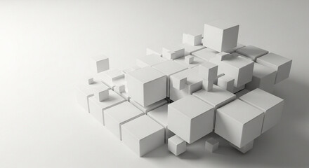 Naklejka premium A 3D rendering of white cubes of various sizes arranged in a seemingly random pattern on a plain background