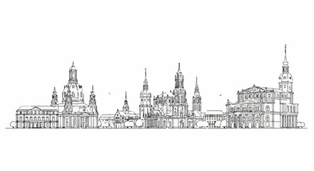 Fototapeta premium Black and white sketch of a majestic city skyline with grand architectural structures