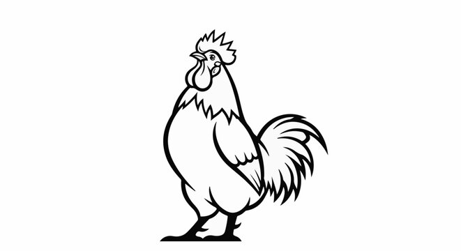 Bold black and white illustration of a proud rooster standing tall