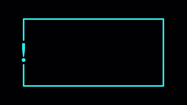 Minimal Alert Frame with Exclamation Mark And Central Copy Space Overlay .Professional Motion Border for interactive Quizzes ,Game HUdS, and FAQ sections  on transparent background in 4k