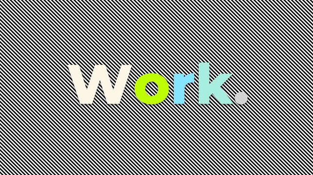 Colorful letters spelling Work appear over black and white diagonal stripes perfect for a gym motivation quote video