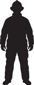 Firefighter Standing Front View Isolated Silhouette Vector Icon