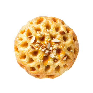 Traditional Moroccan baghrir semolina pancake with honeycomb holes isolated on white background