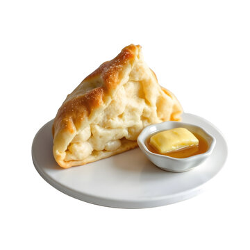 Traditional Moroccan baghrir semolina pancake with honeycomb holes isolated on white background