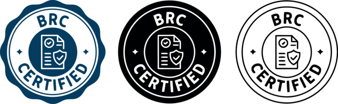 BRC Certified Badge Icons Set for Food Safety and Quality Assurance Compliance Labels