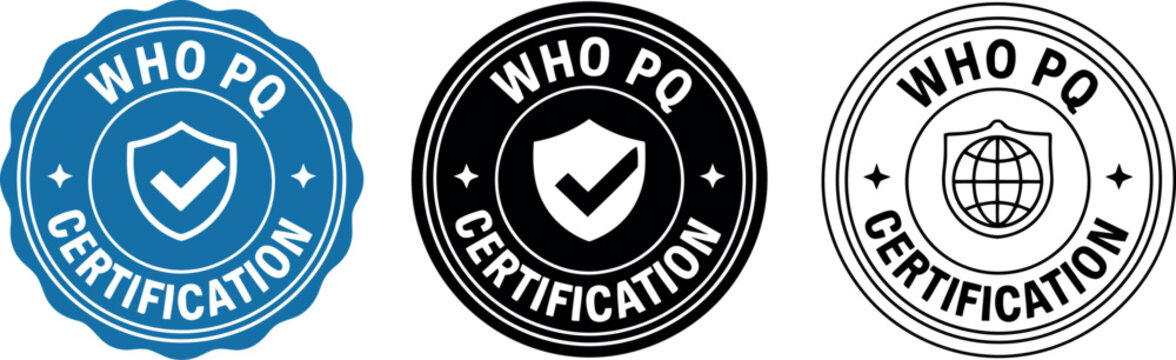 WHO PQ Certification Badge Icons Set &ndash; Vector Emblems for Quality Assurance and Compliance