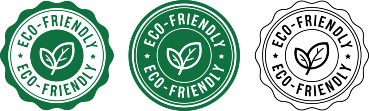 Eco-Friendly Badge Set with Leaf Icon for Sustainable Product Labeling and Green Packaging Design
