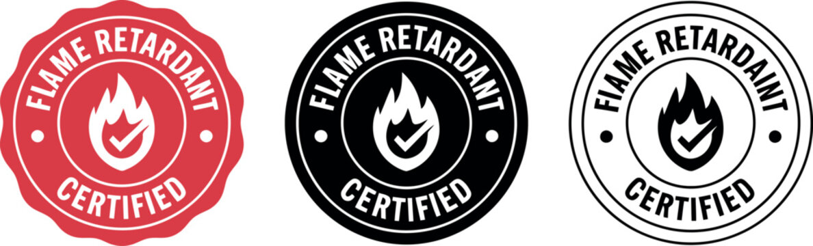 Flame Retardant Certified Badge Set &ndash; Vector Safety Labels for Fire Resistant Products and Materials