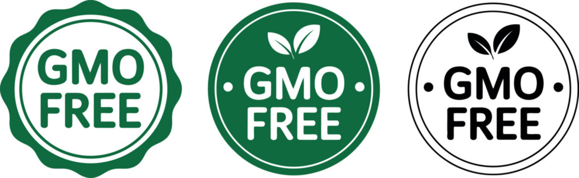 GMO Free Badge Set &ndash; Organic Non-GMO Food Labels, Green Eco-Friendly Certification Icons Vector