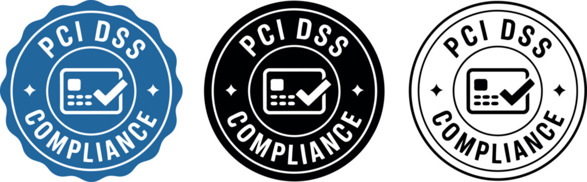 PCI DSS Compliance Badge Icons for Secure Payment and Data Protection Certification