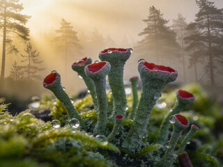 Naklejka premium Macro World of Forest Moss and Lichen