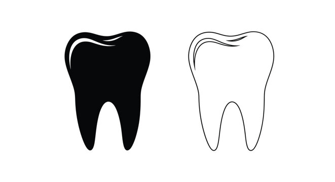 Two tooth designs one solid black and one outline silhouette