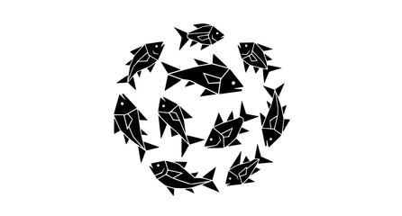 Geometric fish jumping silhouette icon collection with abstract polygon aquatic