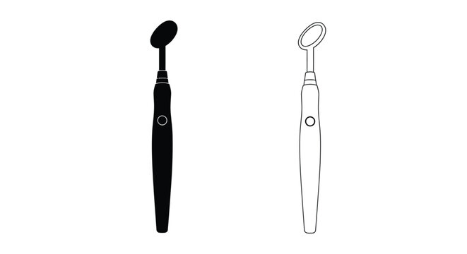 Dental instruments including a probe and mirror in stark silhouette