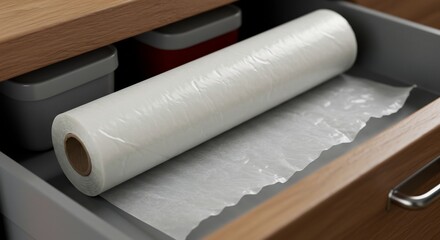 Fototapeta premium Kitchen Drawer with Plastic Wrap Roll.