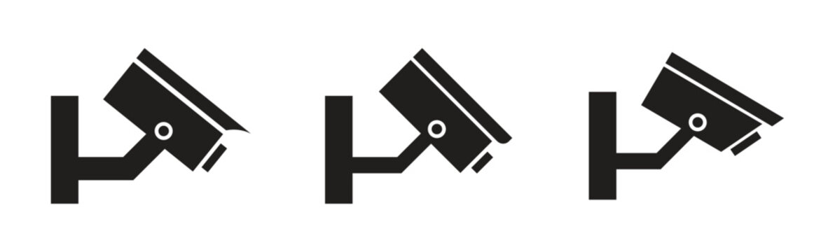 CCTV Security Camera Icon Set with Different Angles, Surveillance Symbol Collection, Black Minimal Design