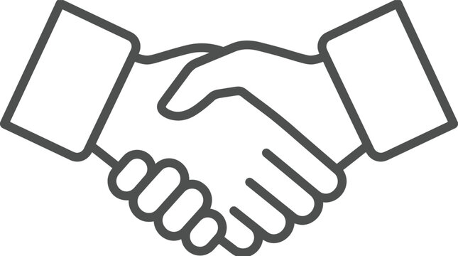 Vector graphic illustration of two hands shaking in a firm handshake gesture representing partnership and agreement in a simple modern design