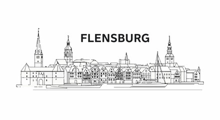 Fototapeta premium Detailed line art of a European city skyline with spires and buildings