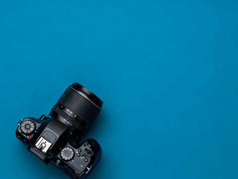Professional DSLR camera with zoom lens, digital photography equipment, modern black SLR camera for creative media production isolated on White Background
