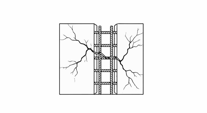Cracked concrete element with internal reinforcement structure
