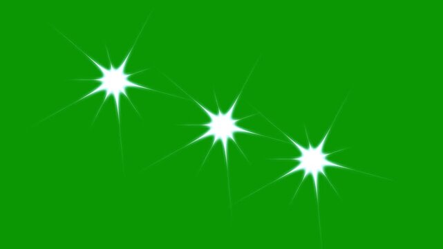 Twinkling star sparkle motion graphics, white glowing dots and retro vector doodle stars blinking softly in the night sky, green screen background, motion graphics 4K