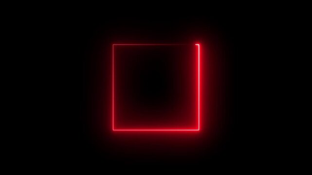 Neon square rectangle picture frame icon animation glowing neon red color smooth line border frame neon box seamless round with black background,4k animation video.