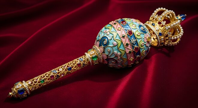 Jeweled Easter egg scepter with miniature crown top ceremonial model 