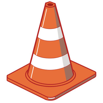 Safety pylon vector graphic showing orange traffic cone with white stripes and highlights for construction site management and automotive road safety.