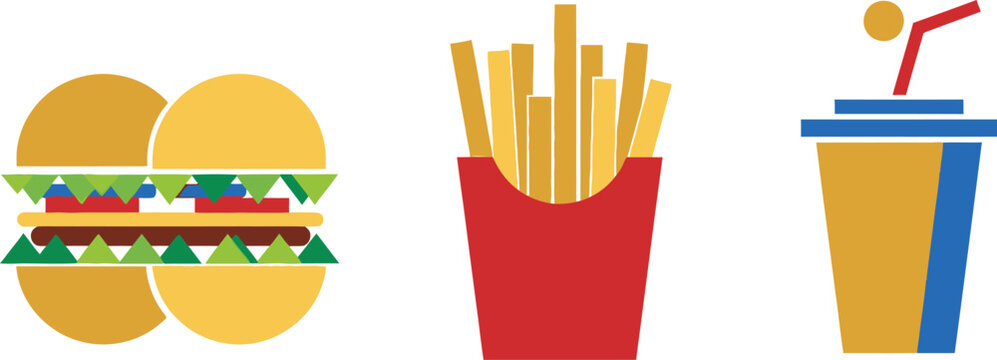 Classic fast food meal consisting of a burger, fries, and a drink Vector