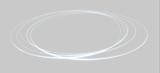 Abstract blue glowing light rings set, futuristic circular motion trails on white, black and grey backgrounds © Maxim