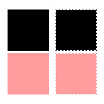 Square shapes vector set, solid and scalloped edge frames with decorative rounded borders in clean minimal flat design isolated on transparent background