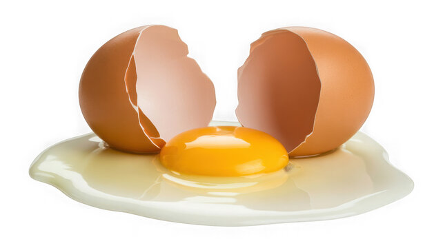 Cracked egg with yolk and white on a surface, close-up