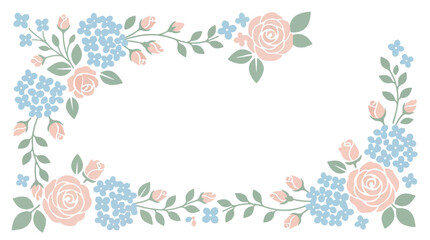 Obraz premium Soft pastel floral border with delicate roses and hydrangeas creating a gentle frame for text or design
