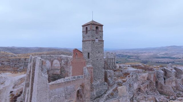 Aerial view from a drone of the old town of Rod&eacute;n in the Central Region of the province of Zaragoza. Autonomous Community of Aragon. Spain. Europe