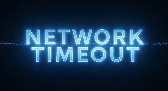 Network timeout neon text effect with blue glow on black background computer technology connection internet.