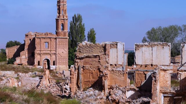 Landscapes of the old town of Belchite in the Campo de Belchite region of the province of Zaragoza, Autonomous Community of Aragon, Spain, Europe
