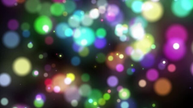 Vibrant mix of pink and purple particles in a seamless motion loop, Abstract multi-color bokeh circles, abstract glittering circles on black background, cinematic soft light flare overlay. 4k video