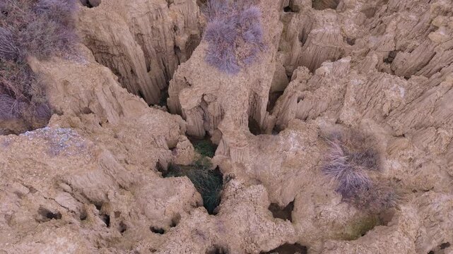 The Aguarales (fairy chimneys) of Valdemiraz or Valpalmas in the Cinco Villas Region. Saragossa. Aragon. Spain. Europe