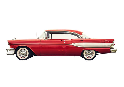 Red vintage chevrolet bel air car isolated on transparent background with chrome details