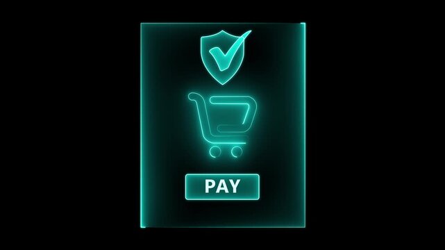 Mobile payment security concept on the transparent background. with secure checkout icon and green pay button during online shopping, highlighting ecommerce transaction and financial safety.HD motion.