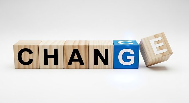 Wooden blocks spell out 'change' a concept of transformation and growth