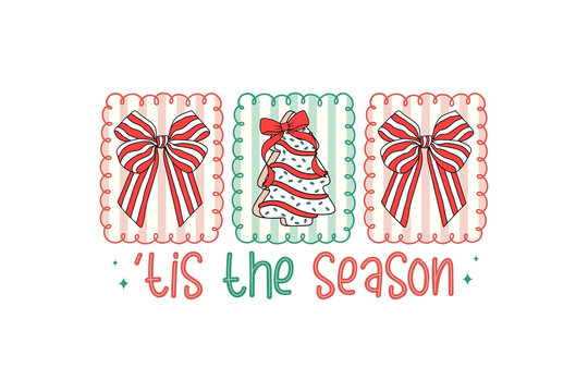  'Tis the Season Festive Banner with Bow and Tree Sublimation Design