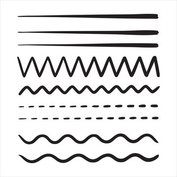 Hand drawn doodle lines and wavy zig zag strokes vector set of decorative border dividers collection