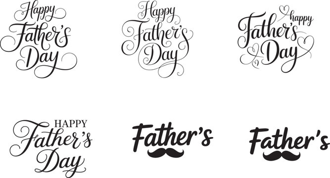 Elegant Fathers Day Greeting Designs Featuring Script and Modern Typography Styles Isolated on Clear Background