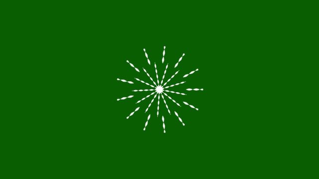 4K Animated fireworks display showing line and circle bursts glowing over a clean green screen, ideal for editable holiday videos, celebration montages and professional chroma key compositing