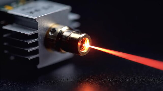 High-Intensity Red Laser Beam Emitting from Precision Diode Laser, Slow Motion Footage, symbolizing advanced technology and precision engineering