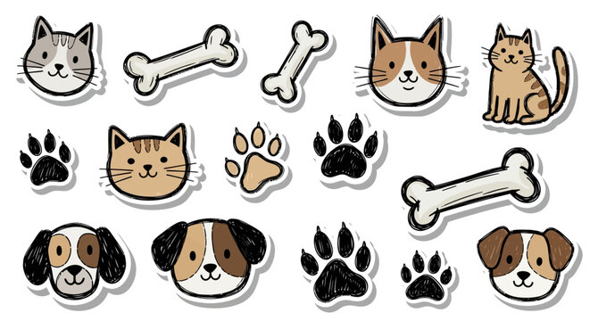 Cartoon dog cat animal faces.