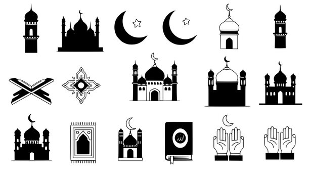 Islamic adhan mosque icon set decorative prayer vector collection