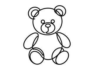 Fototapeta premium Minimalist black outline of a cute teddy bear drawn with continuous line art isolated on transparent background for design