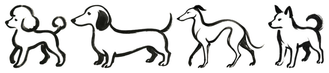 Obraz premium PNG Stylized sketches of various dogs on transparent background